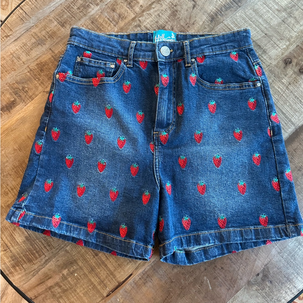 Hell Bunny Denim Shorts with Embroidered Strawberries 🍓